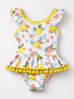 Kinnly lemon ruffle one piece swim with ruffles, pompous and a bow size 2T NWT